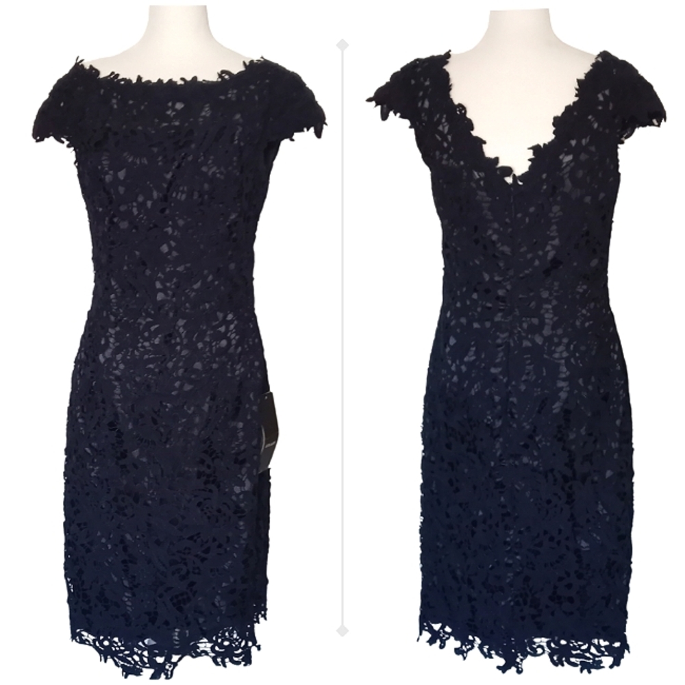 💐NWT- IZILADY Navy Blue Lace Sheath Dress With Cap Sleeves